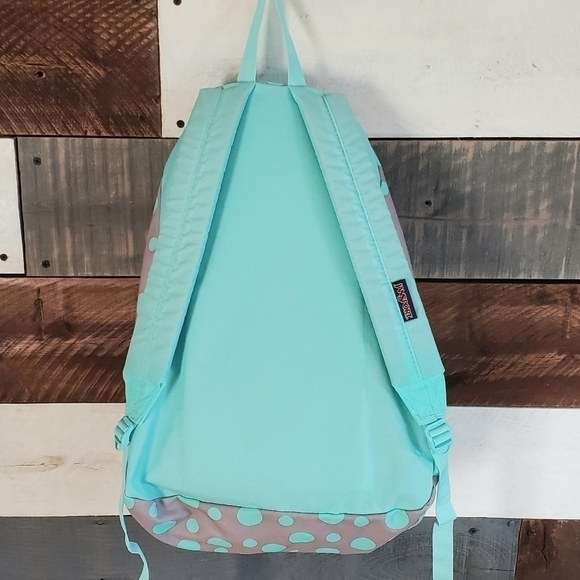 JANSPORT SuperBreak Light Teal Mint Green Gray Polka Dots Backpack - Picture 2 of 13